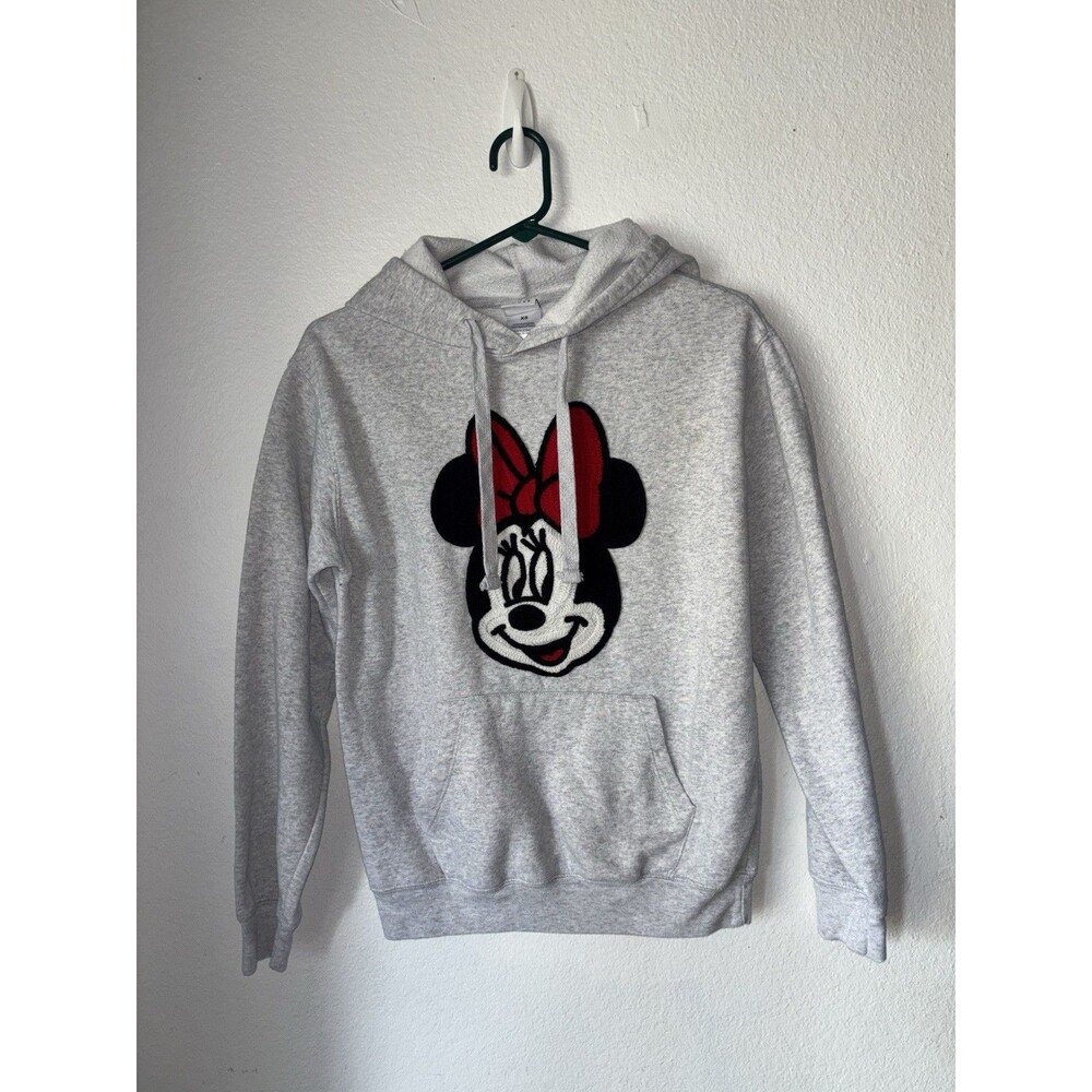 Minnie Mouse Hoodie Women Medium Heather Gray Disney Pullover Sweatshirt Size XS